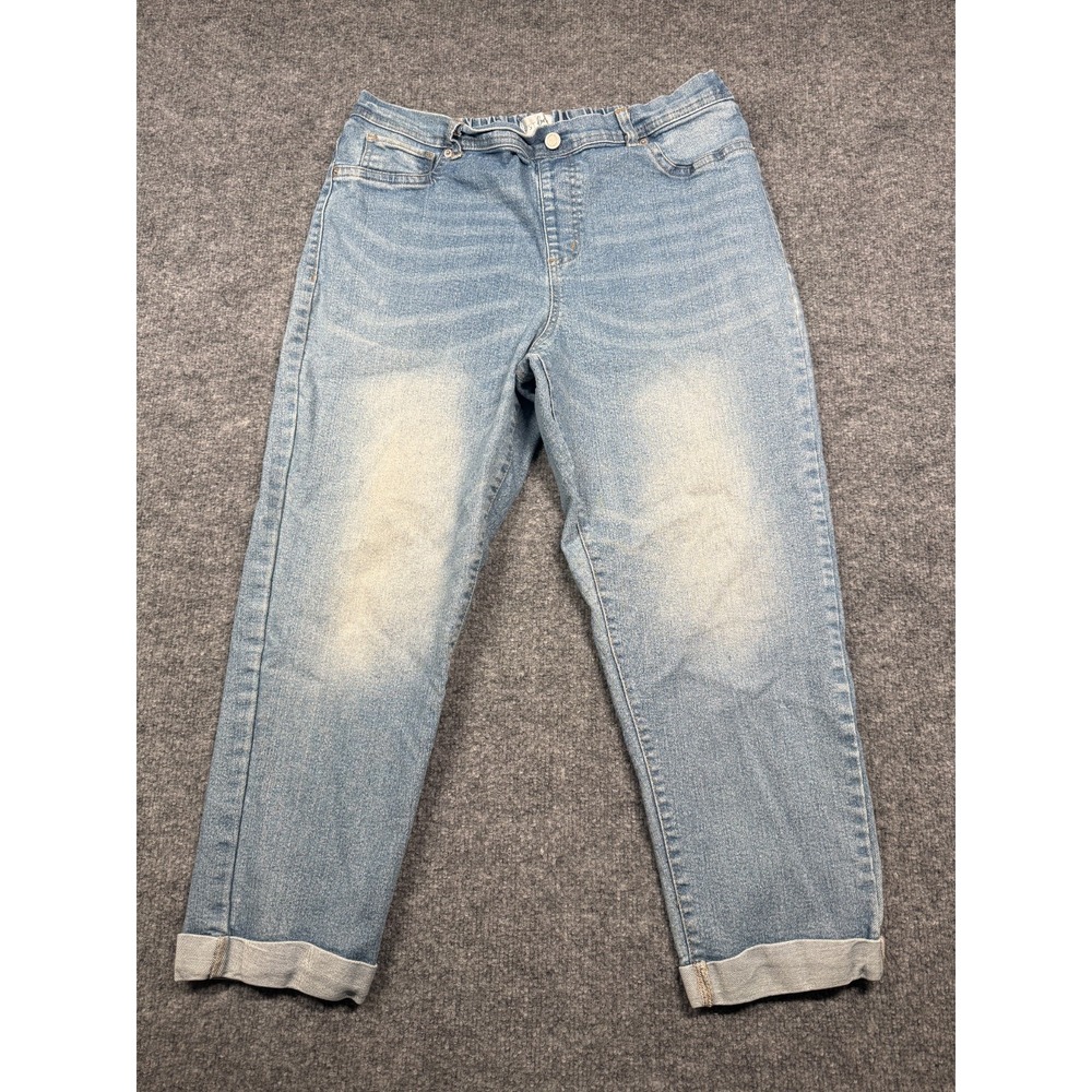 Just Be Jeans Womens Large Blue Denim Stretch Light Wash Cuffed Hem Straight Leg